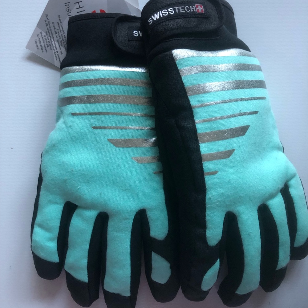 3M Swiss Tech Aqua and Silver Striped Gloves